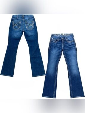 Ariat REAL Jeans Size 31R Mid Rise Entwined Festival Blue Boot Cut Denim Cowgirl
